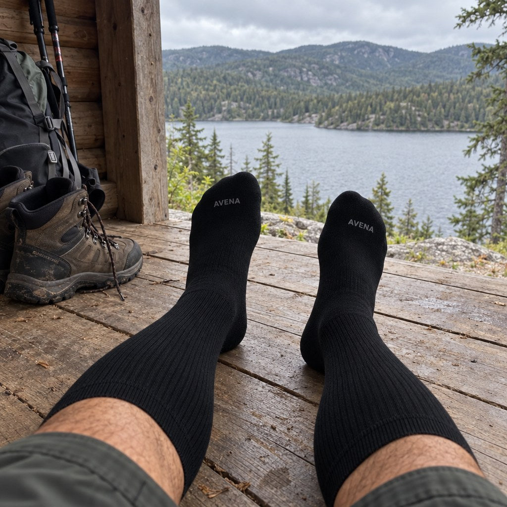Customer photo: socks at a lean-to on a hiking trip