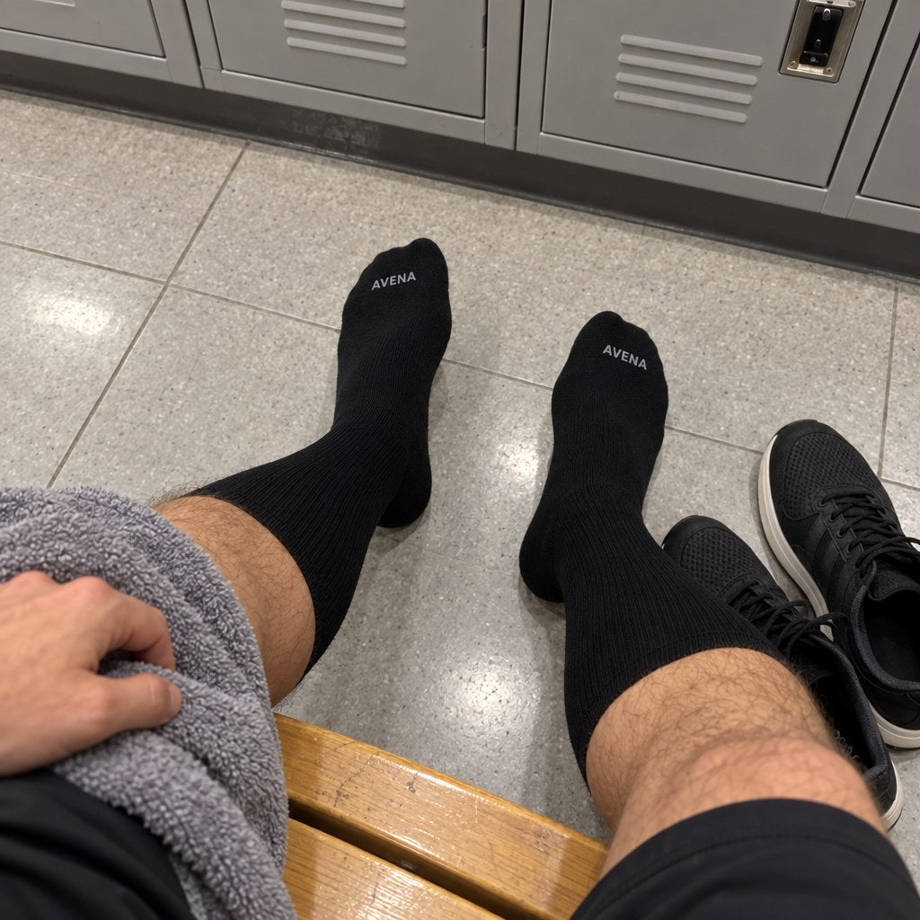 Customer photo: socks in a staff locker room after a shift