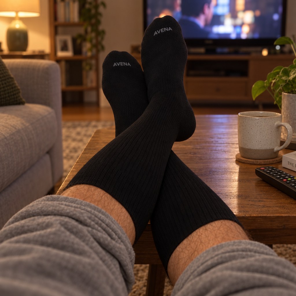 Customer photo: socks with feet up on a coffee table