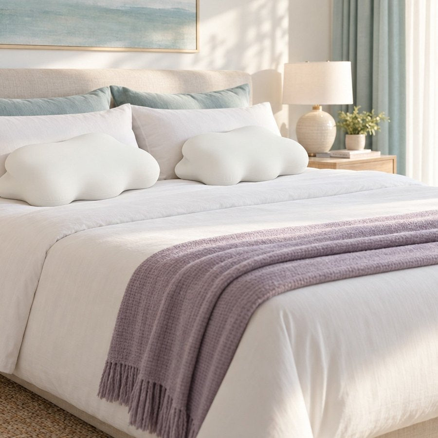 A couple asleep at dawn, each on a Cloud Pillow