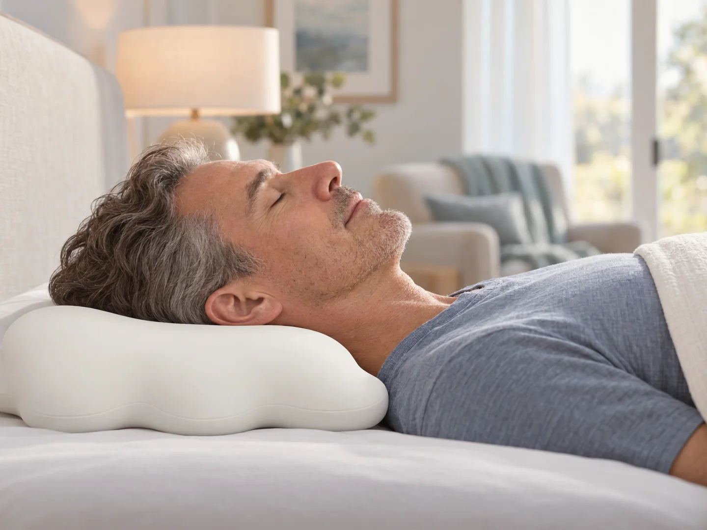 A back sleeper with the hollow of her neck supported