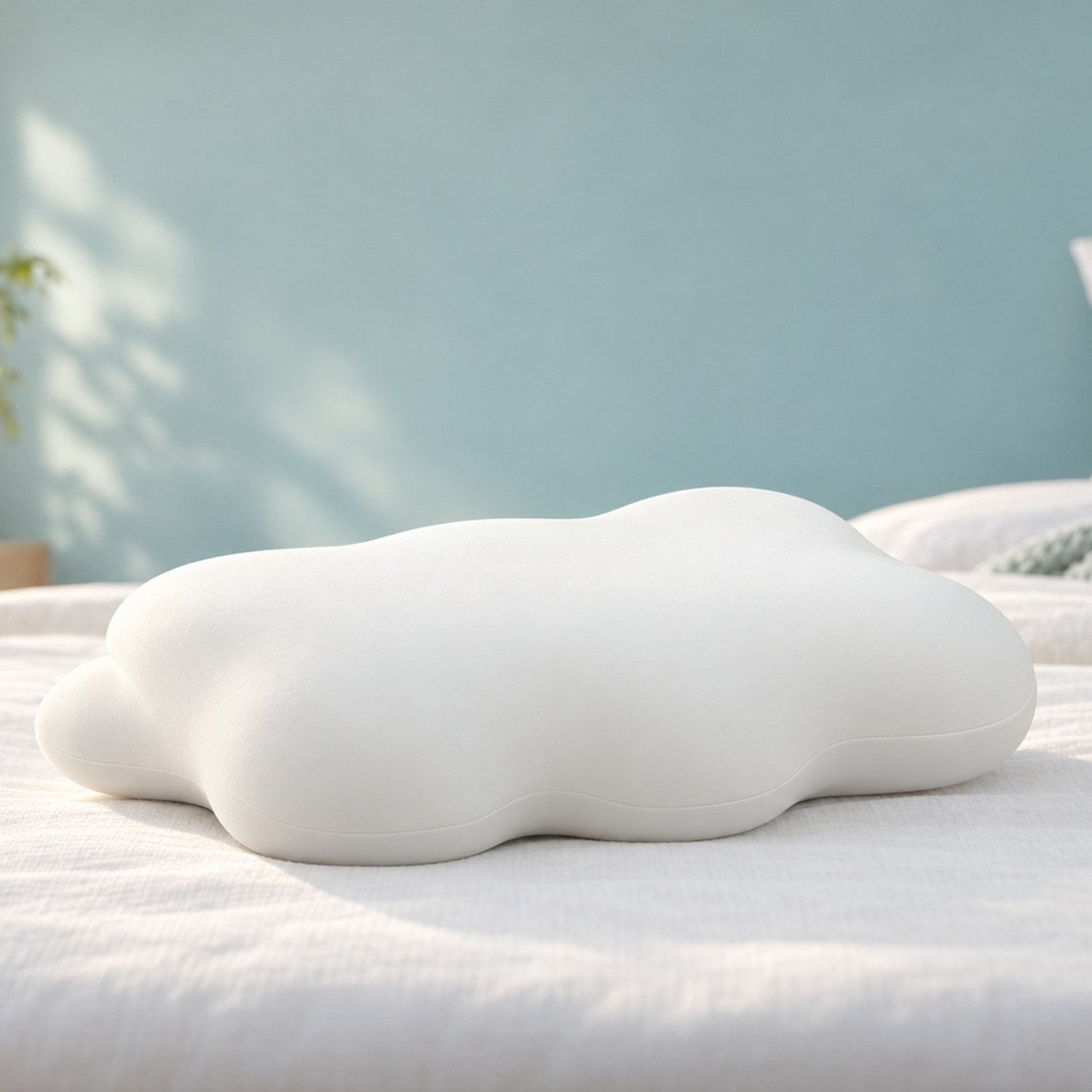 The Avena Cloud Pillow on a made bed
