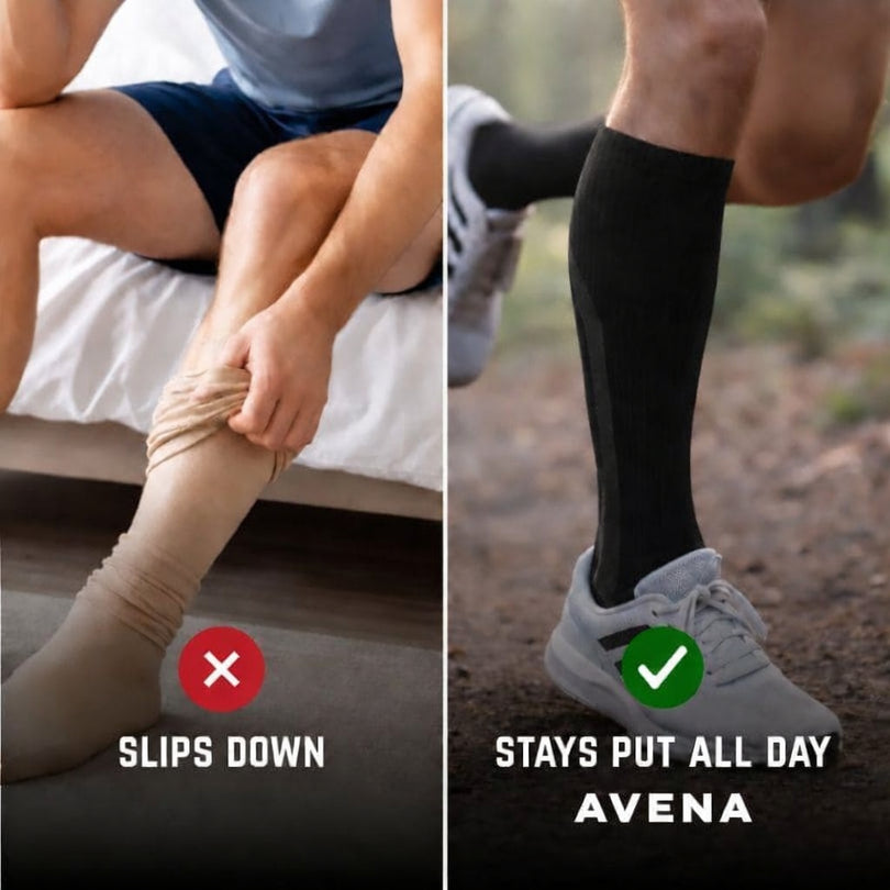 Sock that slips down beside a sock that stays put