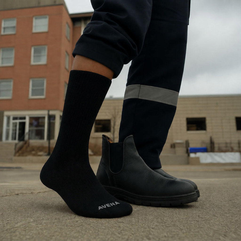 Avena alpaca compression socks worn outdoors