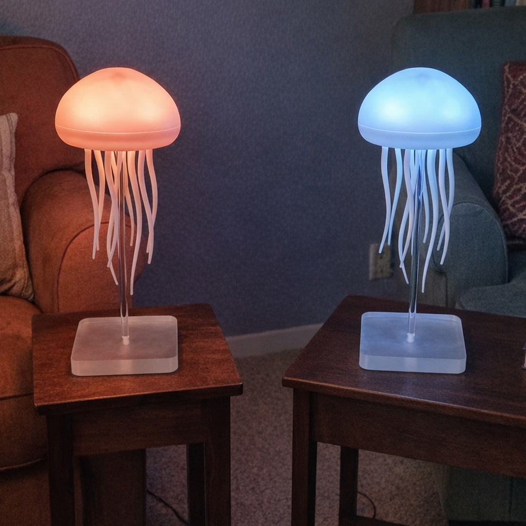 Blue and coral Dancing Glow Jellyfish lamps shared by @readingcornerlights