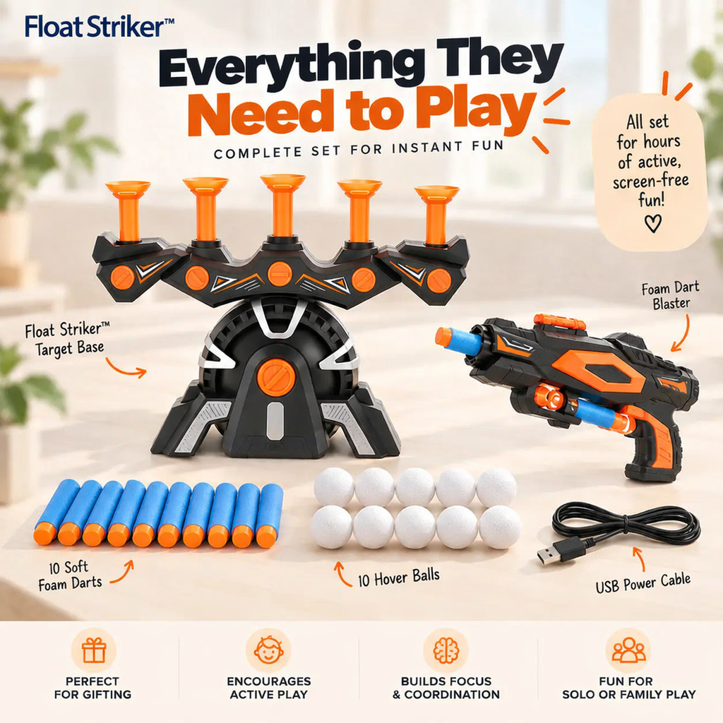 Float Striker set contents arranged and labelled