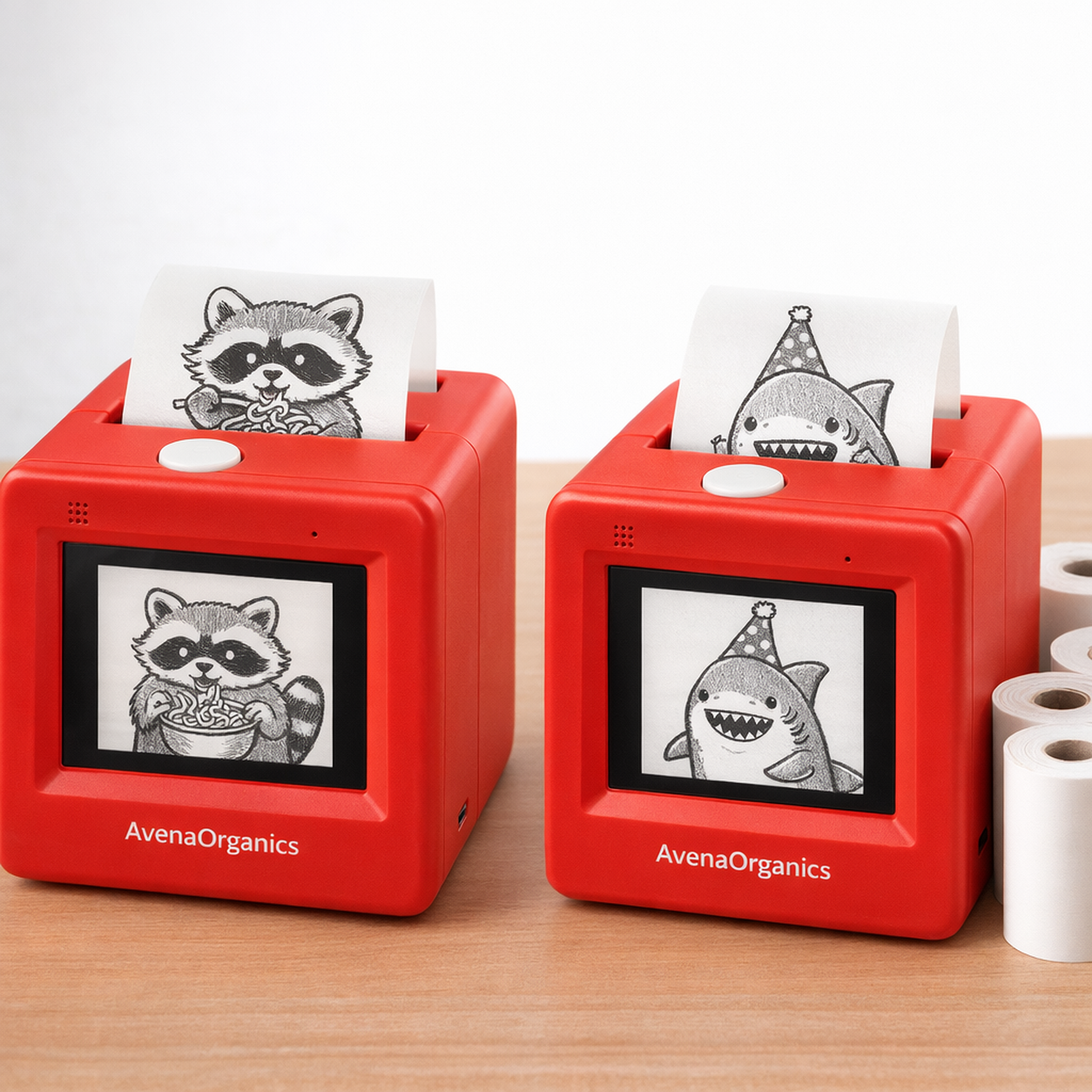 Two Oddly Fun Sticker Printers with three refill rolls