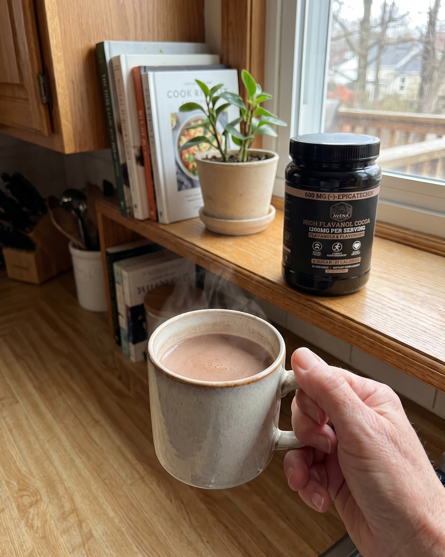 Avena cocoa mug in a casual kitchen