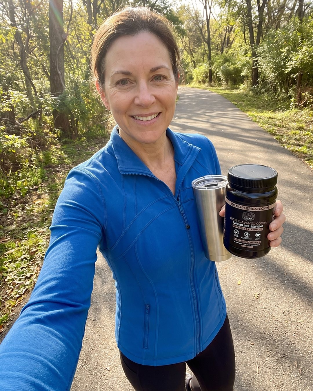 Reviewer on a morning walk with cocoa